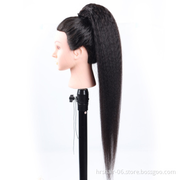 wholesale price Peruvian raw remy hair natural black kinky straight ponytail